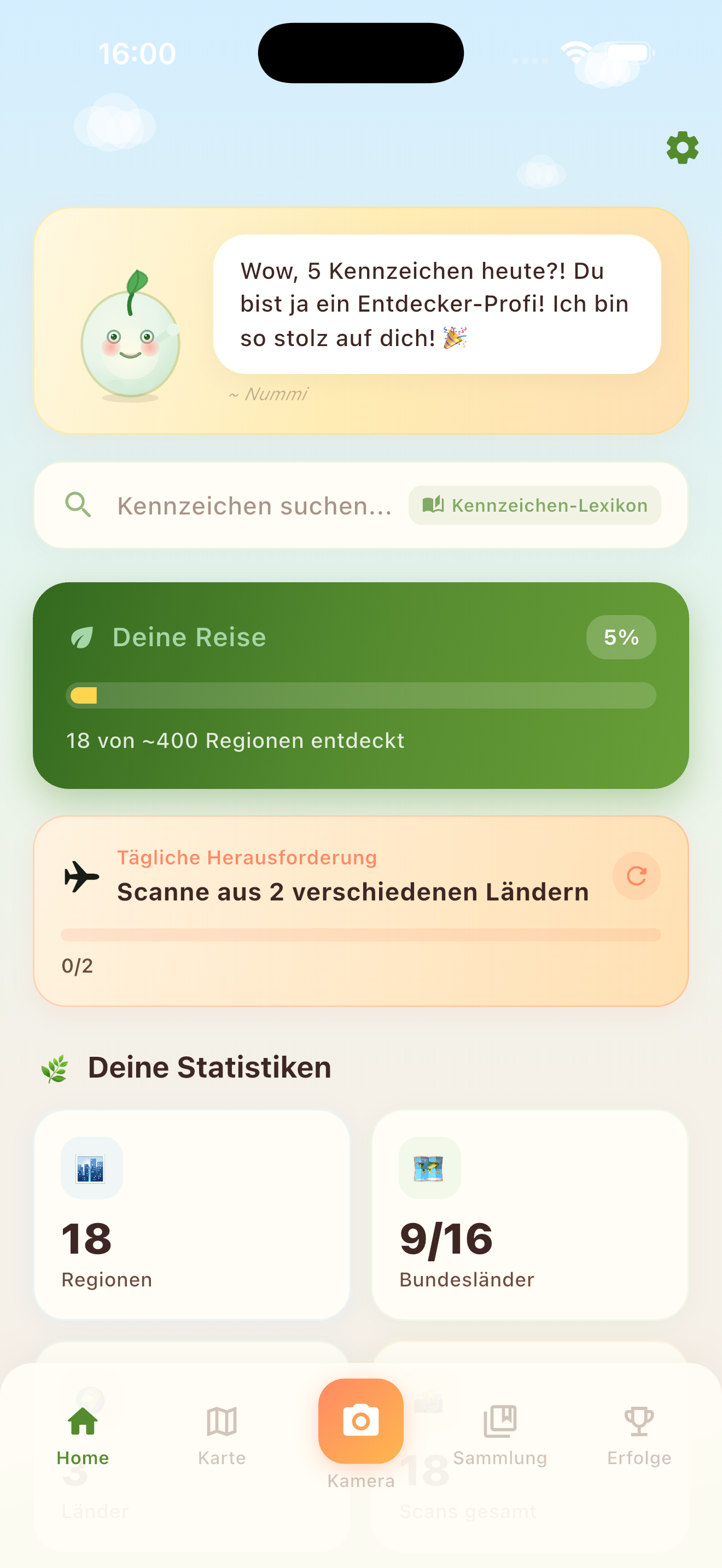 NummiScout App — Startbildschirm